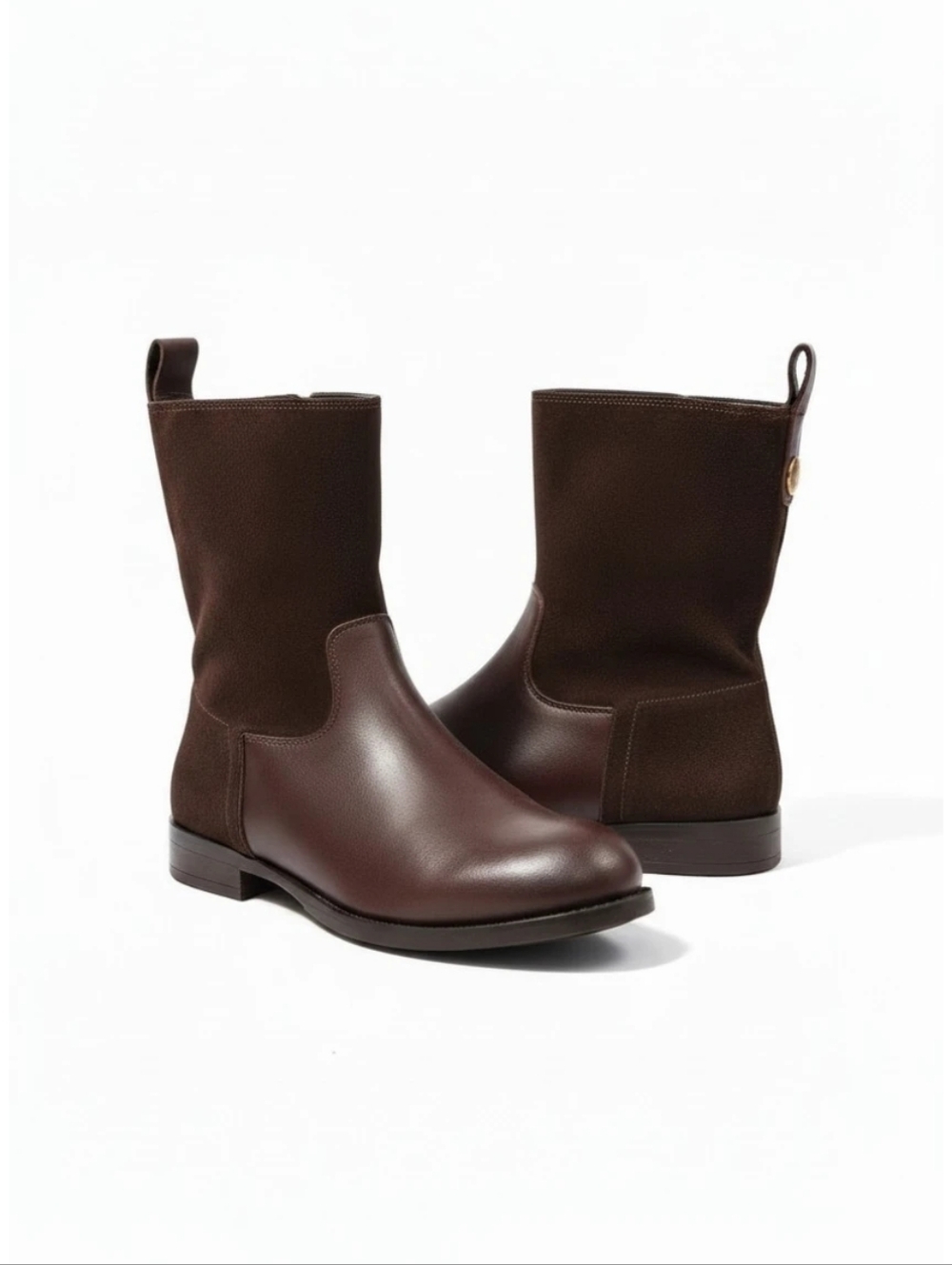 Studio Pollini Dark Brown Leather And Suede Mid-Calf Boots